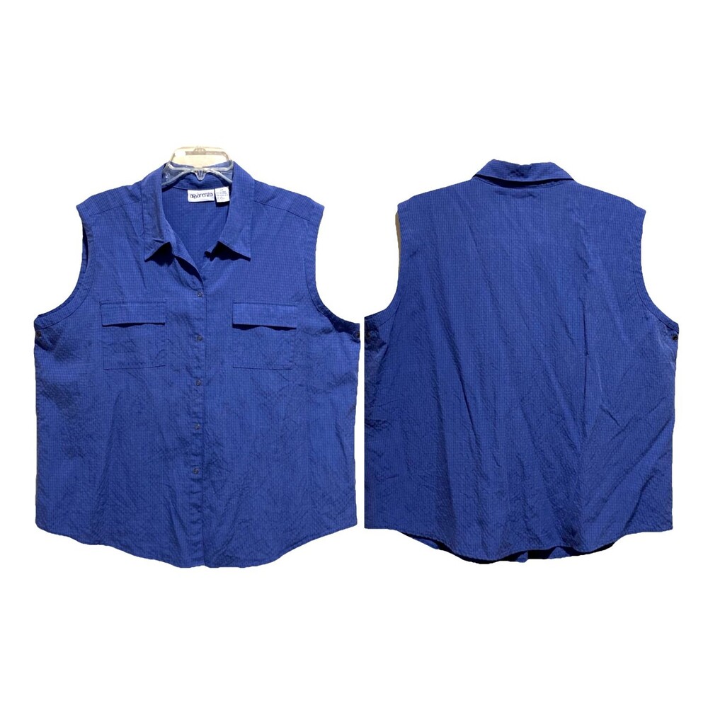 Apparenza Blue Sleeveless Button Front Shirt Womens 2X Collared Pocket Top Y2K
